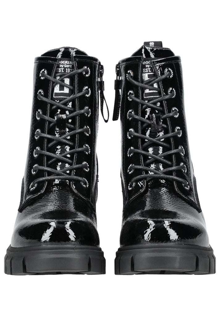 Dockers Stiefelette Lederimitat Schwarz Lack Warmfutter