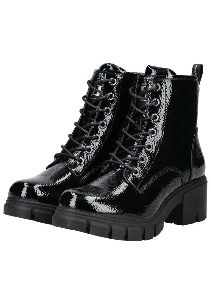 Dockers Stiefelette Lederimitat Schwarz Lack Warmfutter