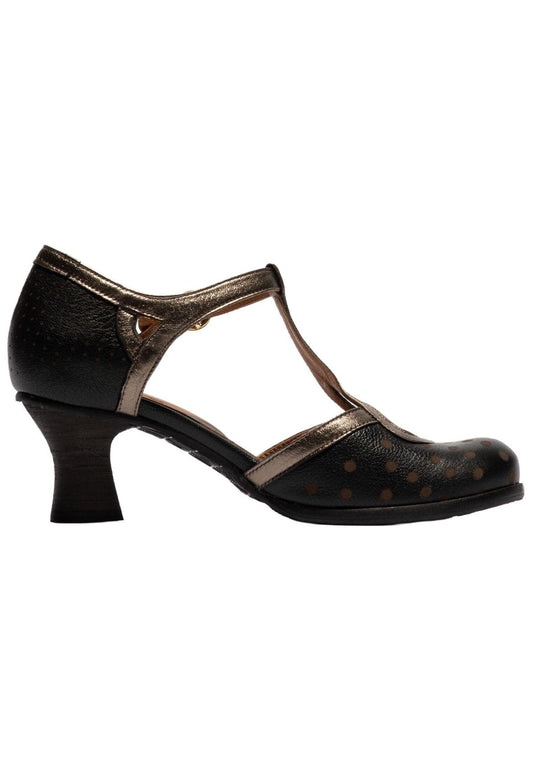 FLY London Pumps Leder Schwarz/Gold