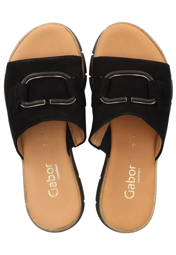 Gabor Comfort Pantoletten Veloursleder Schwarz/Gold