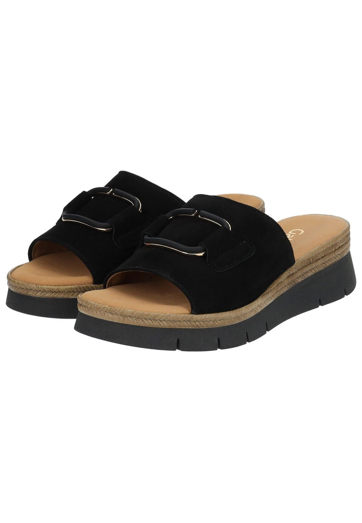 Gabor Comfort Pantoletten Veloursleder Schwarz/Gold