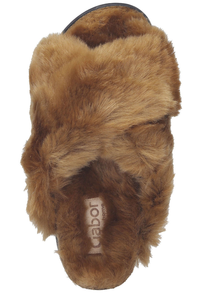Pantoletten Gabor Hausschuhe Textil Hellbraun Warmfutter