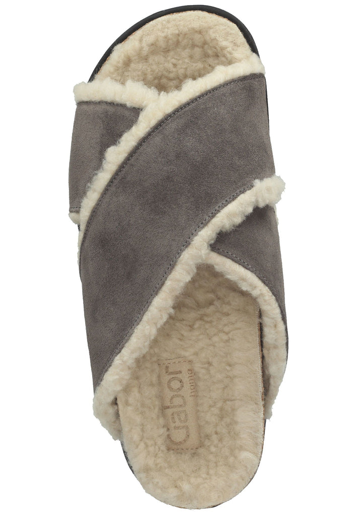 Pantoletten Gabor Hausschuhe Veloursleder Grau Warmfutter