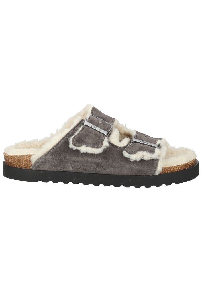 Pantoletten Gabor Hausschuhe Veloursleder Grau Warmfutter