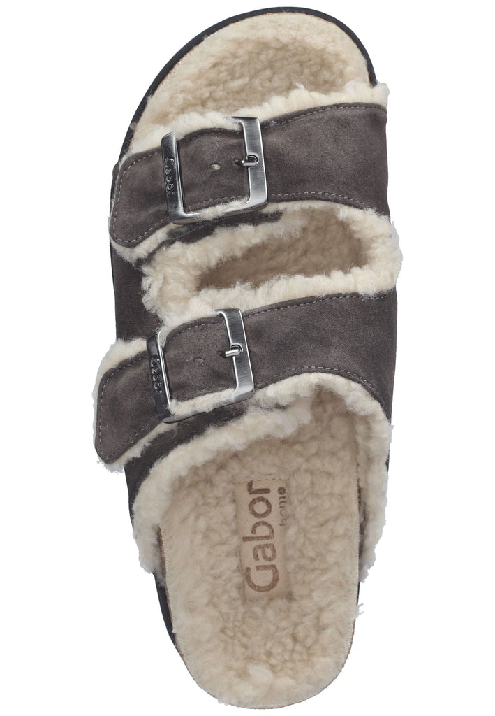 Pantoletten Gabor Hausschuhe Veloursleder Grau Warmfutter
