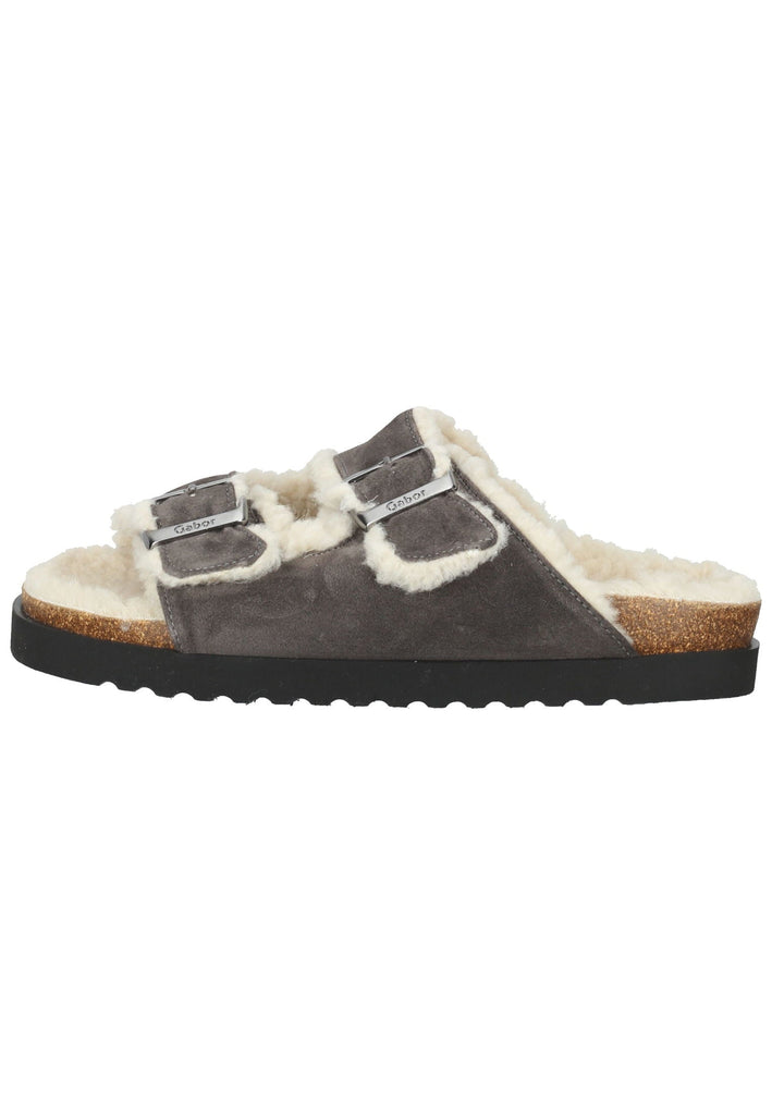 Pantoletten Gabor Hausschuhe Veloursleder Grau Warmfutter