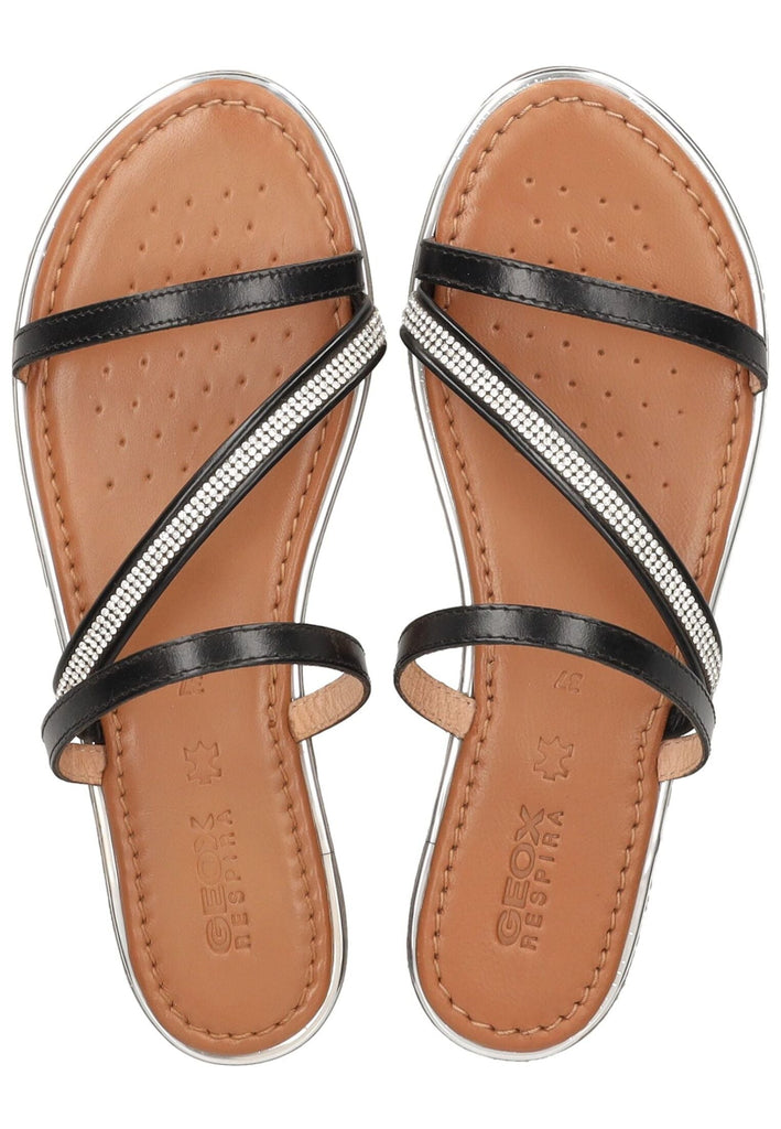 Geox Pantoletten Leder Schwarz/Silber