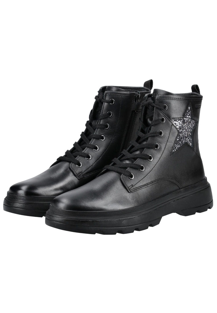 Geox Stiefelette Leder/Textil Schwarz/Silber