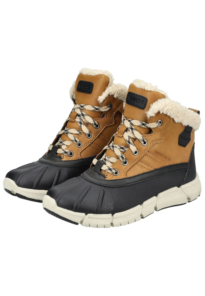 Geox Stiefelette Lederimitat/Textil Schwarz/Gelb Warmfutter