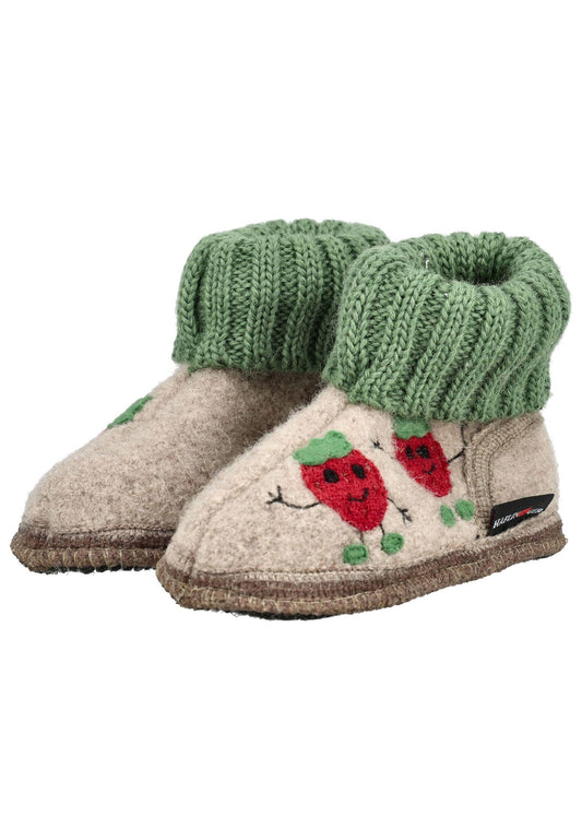 Haflinger Hausschuhe Wolle Beige/Grün