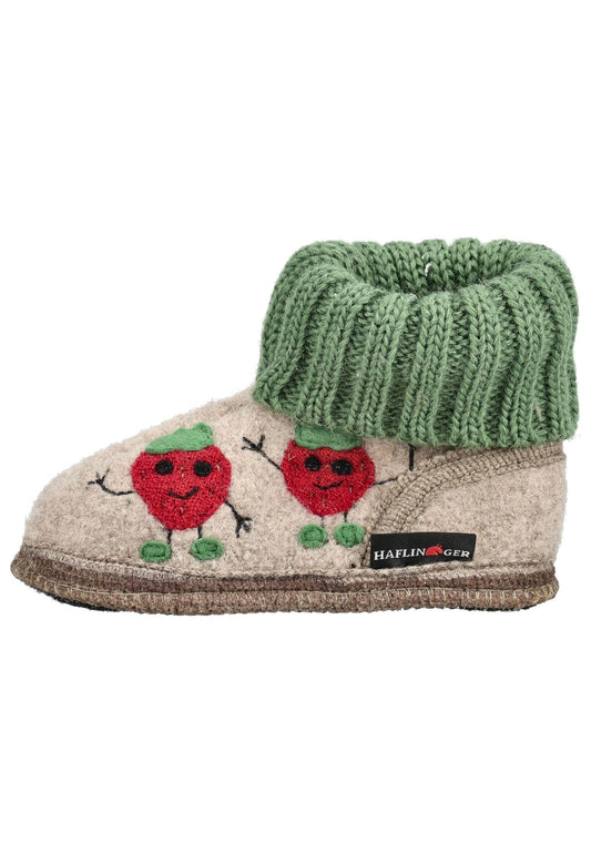 Haflinger Hausschuhe Wolle Beige/Grün