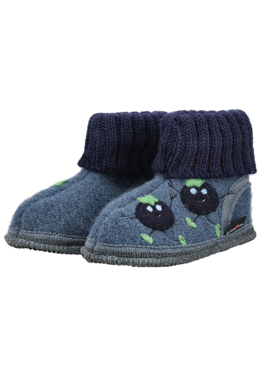 Haflinger Hausschuhe Wolle Schwarz/Blau