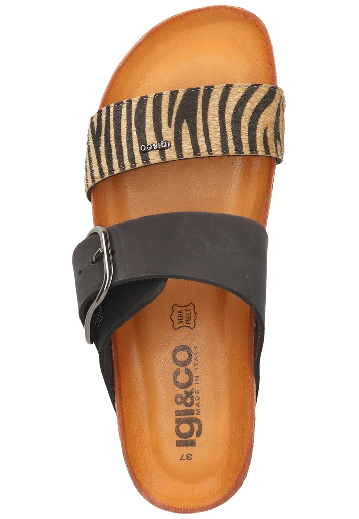 IGI&CO Pantoletten Leder/Textil Schwarz/Braun