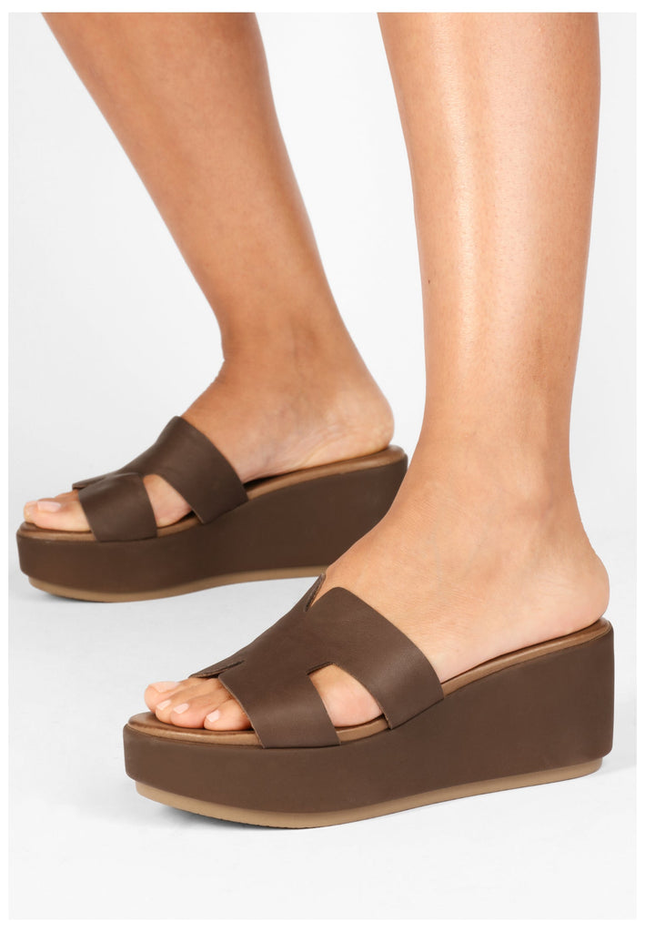 Inuovo Pantoletten Leder Dunkelbraun