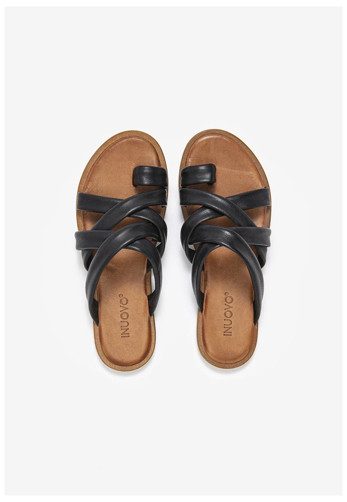 Inuovo Pantoletten Leder Schwarz/Beige