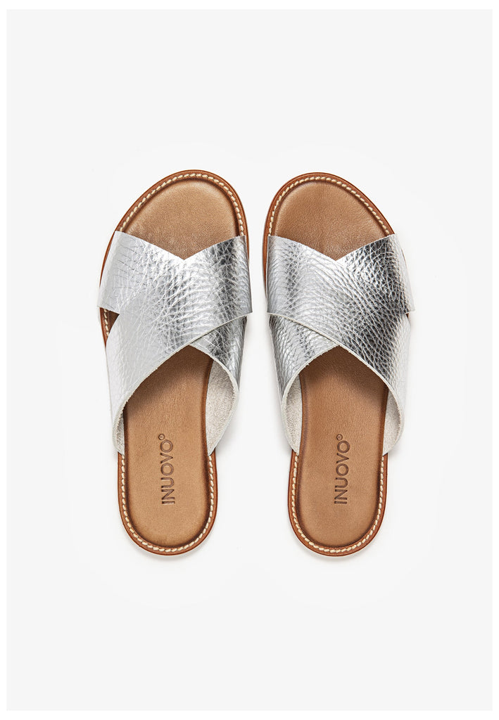 Inuovo Pantoletten Leder Silber