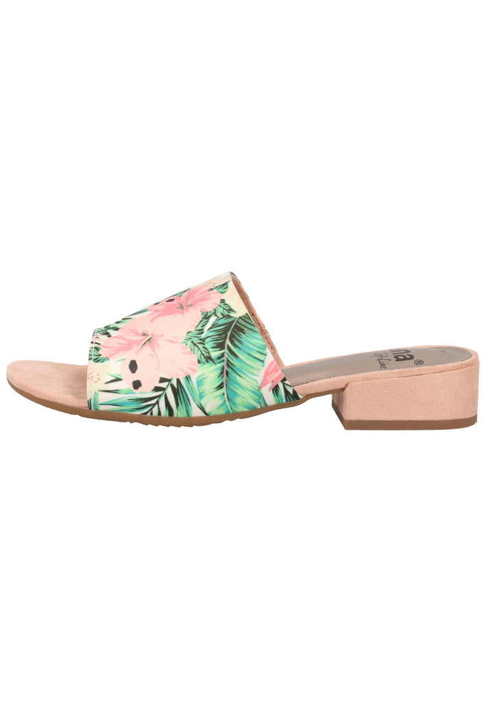 Jana Pantoletten Textil Weiß/Rosa