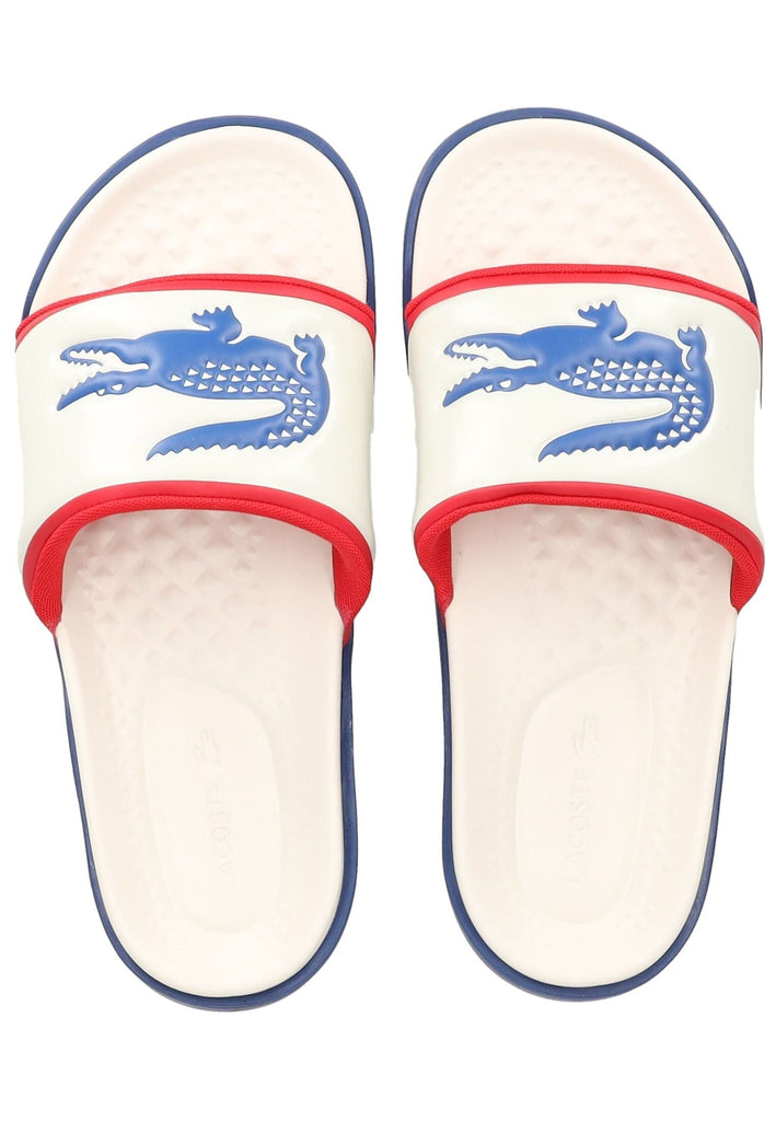 Lacoste Pantoletten Lederimitat Weiß/Blau