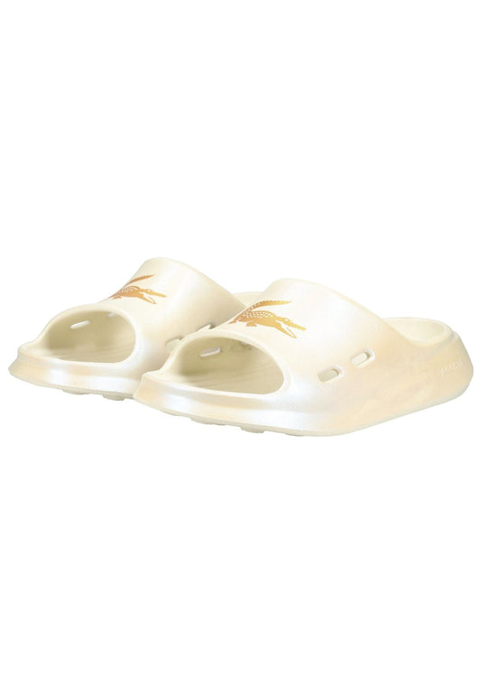 Lacoste Pantoletten Lederimitat Weiß/Gold
