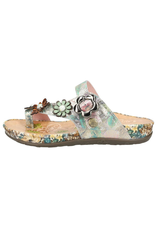 Laura Vita Pantoletten Leder Beige/Blau