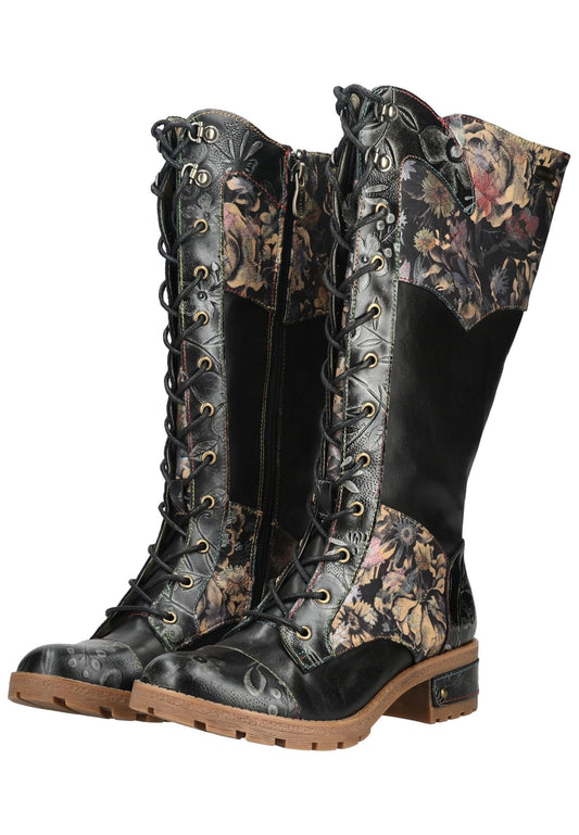 Laura Vita Stiefel Leder/Textil Schwarz Kombi