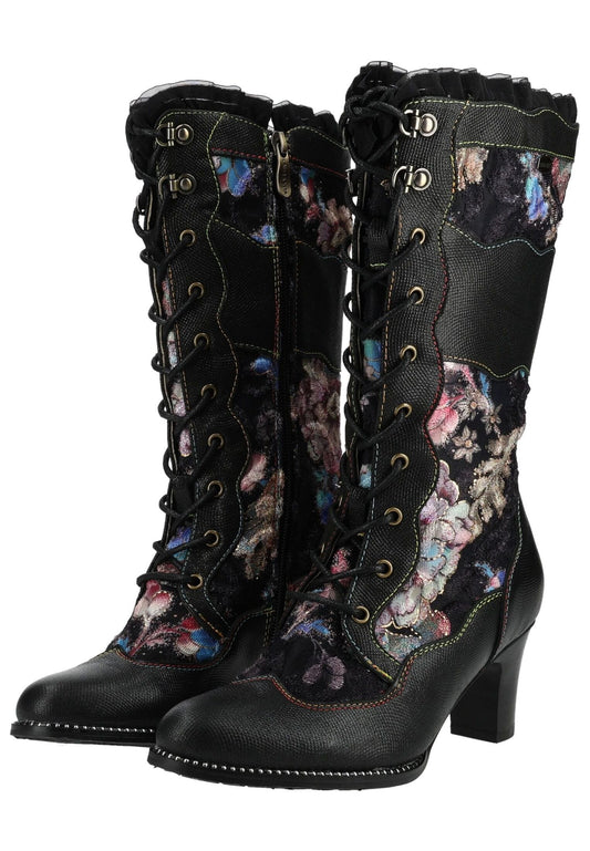 Laura Vita Stiefel Leder/Textil Schwarz Kombi
