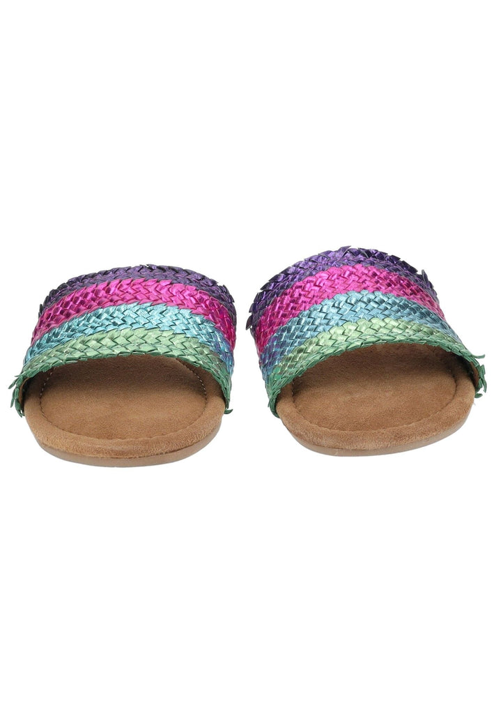 Lazamani Pantoletten Leder Blau/Pink