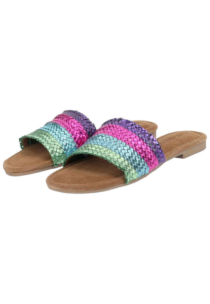 Lazamani Pantoletten Leder Blau/Pink