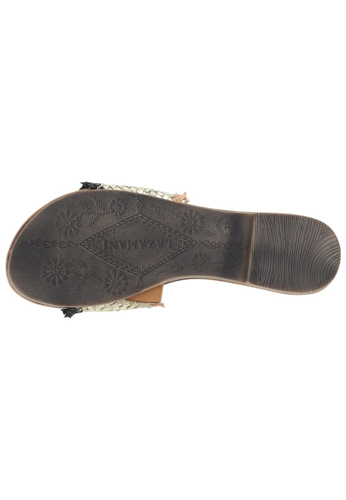 Lazamani Pantoletten Leder Gold/Schwarz