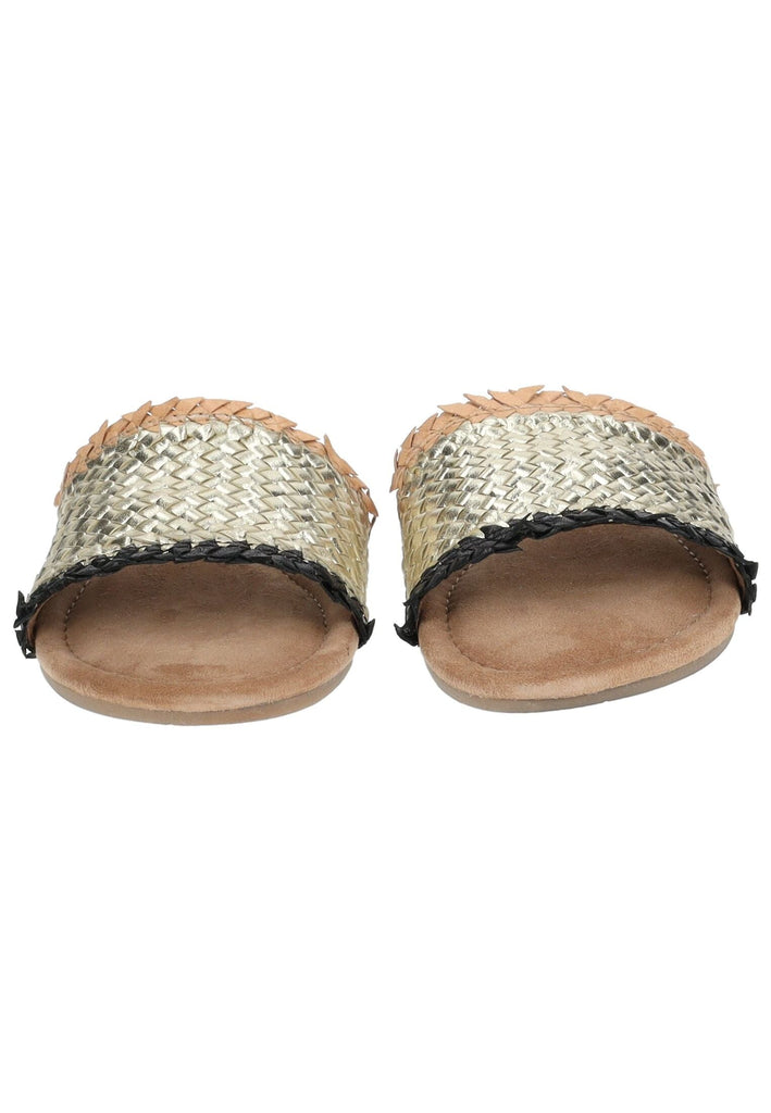 Lazamani Pantoletten Leder Gold/Schwarz