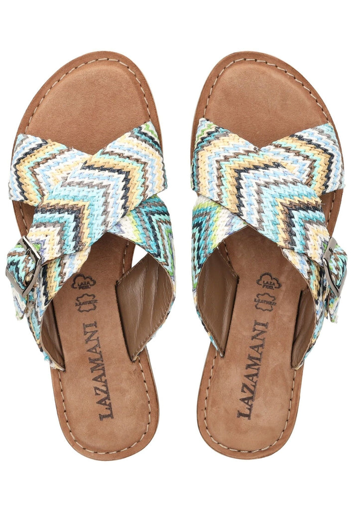 Lazamani Pantoletten Leder/Synthetik Blau/Multi