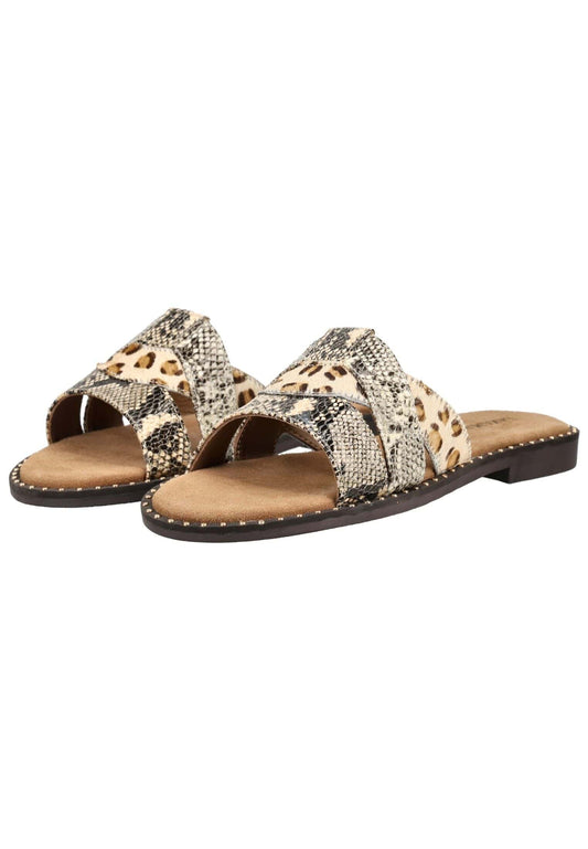 Lazamani Pantoletten Leder/Textil Beige