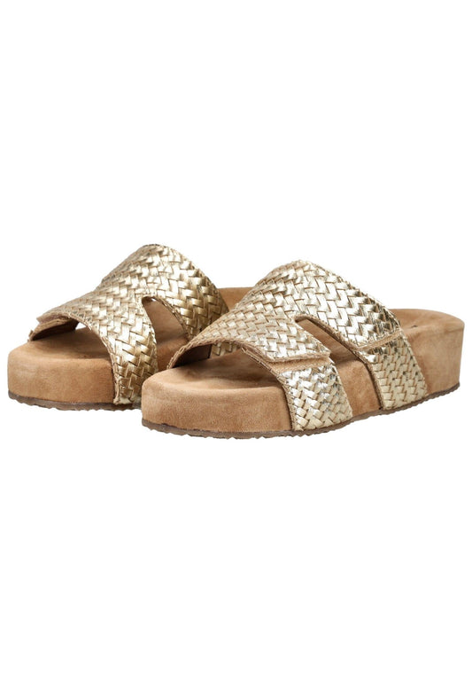 Lazamani Pantoletten Leder/Textil Gold