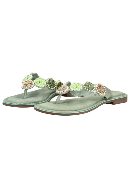 Lazamani Pantoletten Leder/Textil Mint