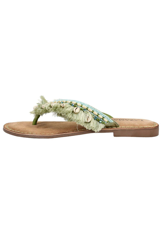 Lazamani Pantoletten Leder/Textil Mint