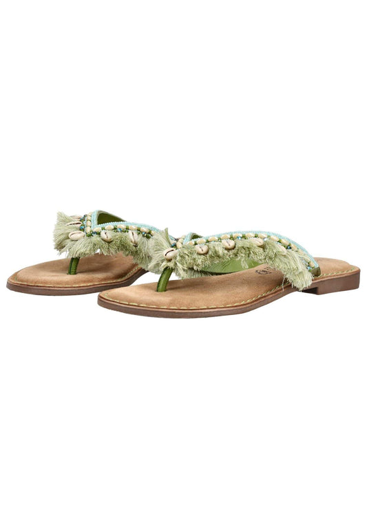 Lazamani Pantoletten Leder/Textil Mint