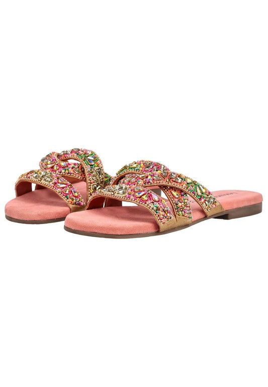 Lazamani Pantoletten Leder/Textil Pink