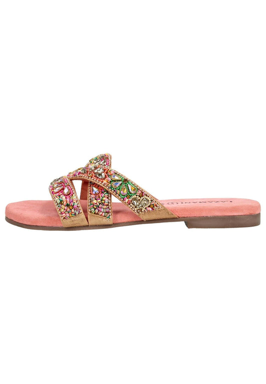 Lazamani Pantoletten Leder/Textil Pink