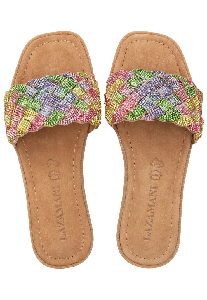 Lazamani Pantoletten Leder/Textil Rainbow