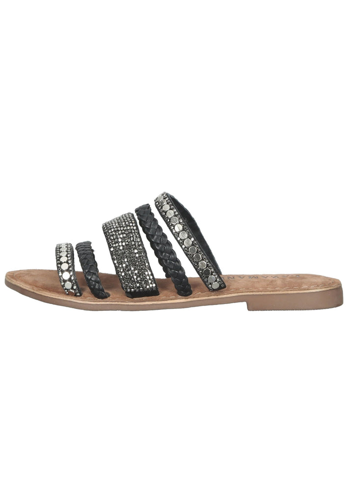 Lazamani Pantoletten Leder/Textil Schwarz