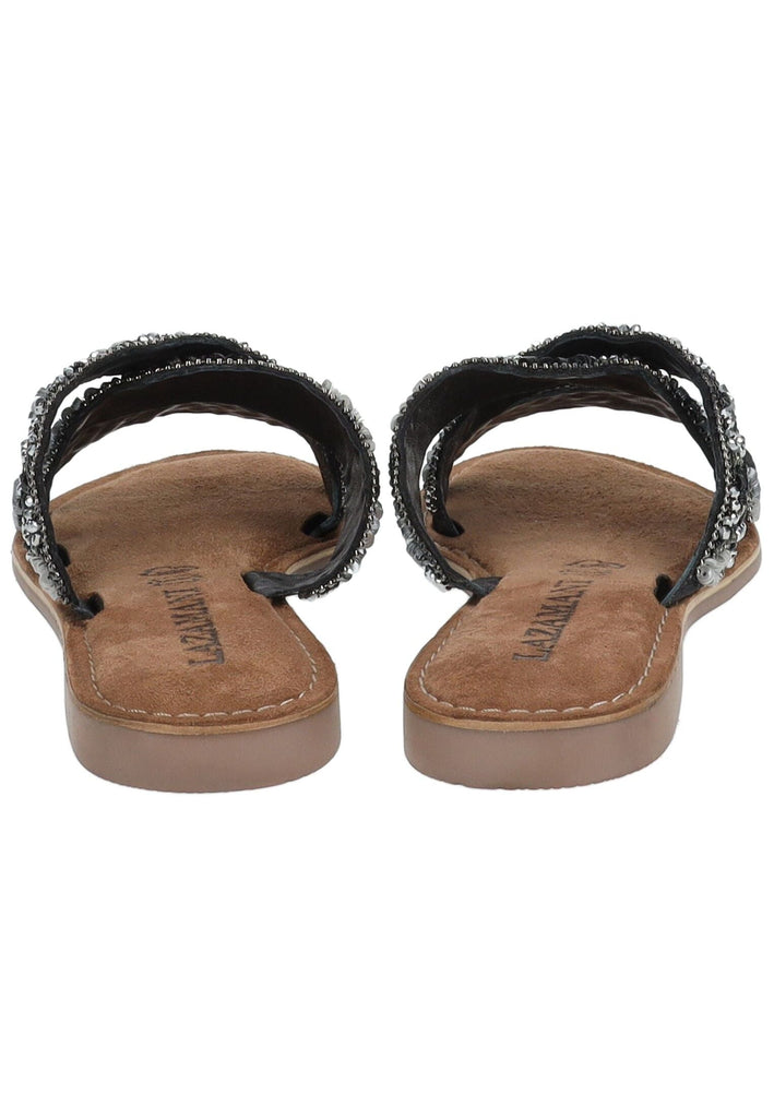 Lazamani Pantoletten Leder/Textil Schwarz Kombi