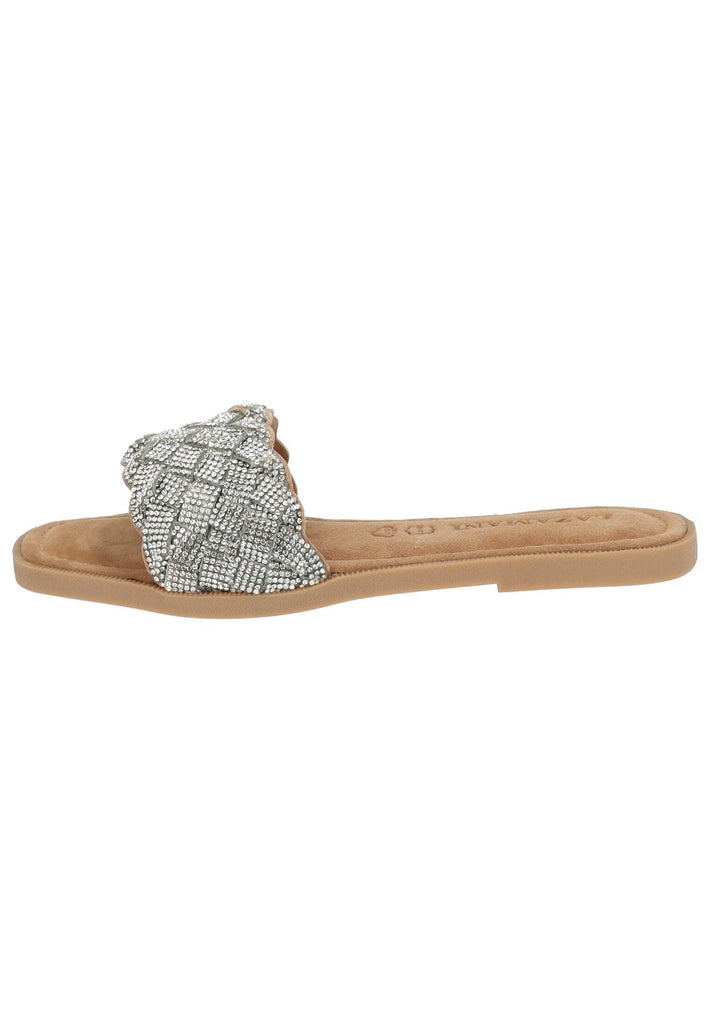 Lazamani Pantoletten Leder/Textil Silber