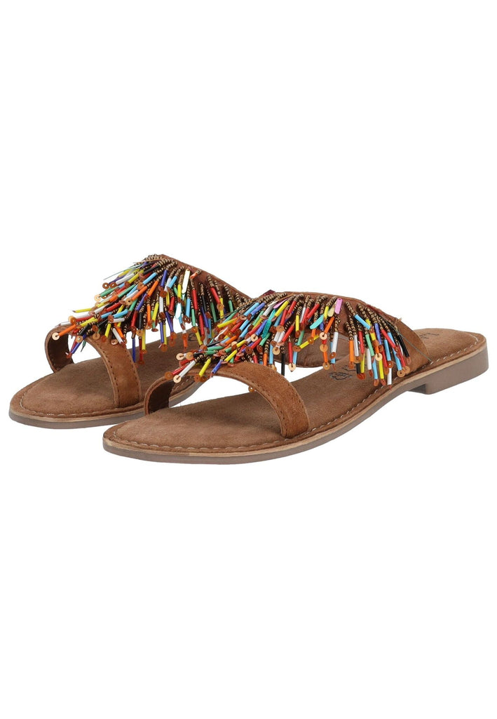 Lazamani Pantoletten Leder/Textil Tan