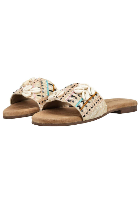 Lazamani Pantoletten Leder/Textil Weiß
