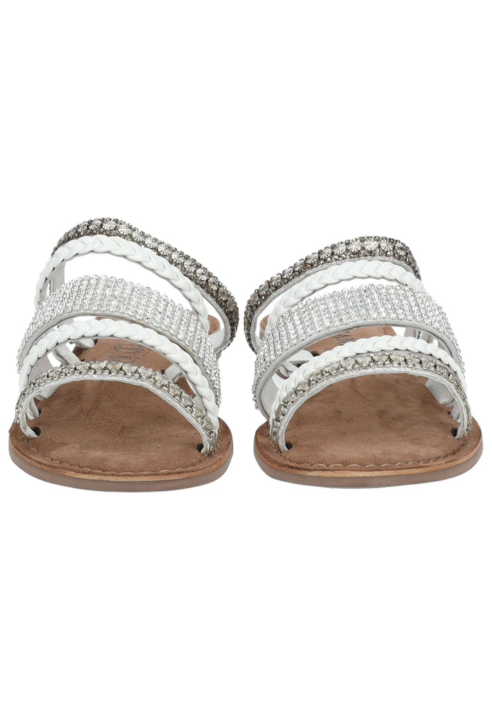 Lazamani Pantoletten Leder/Textil Weiß Kombi