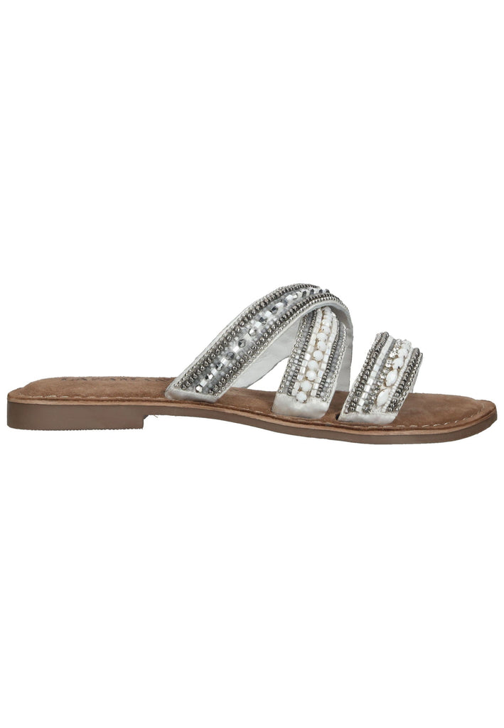 Lazamani Pantoletten Leder Weiß/Silber