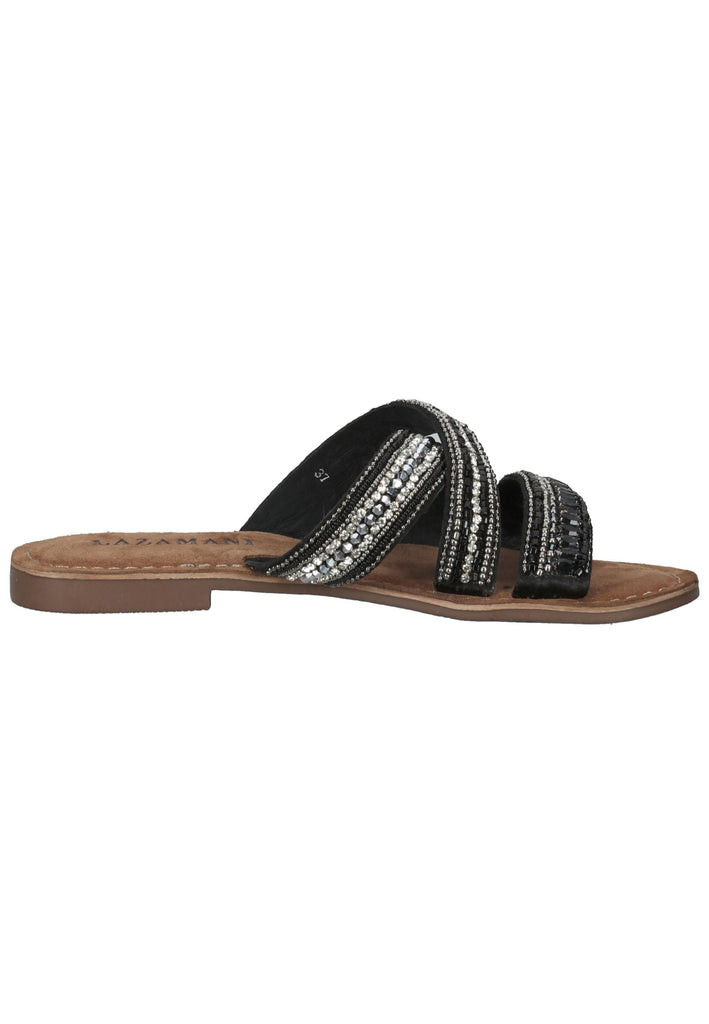 Lazamani Pantoletten Lederimitat/Textil Schwarz