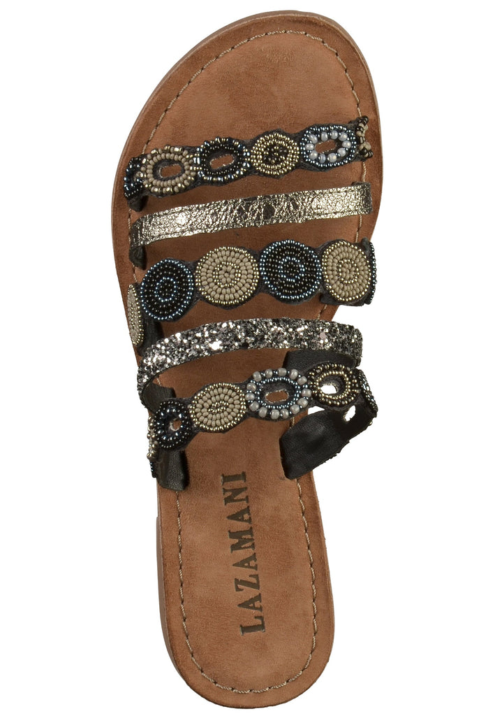 Lazamani Pantoletten Lederimitat/Textil Schwarz