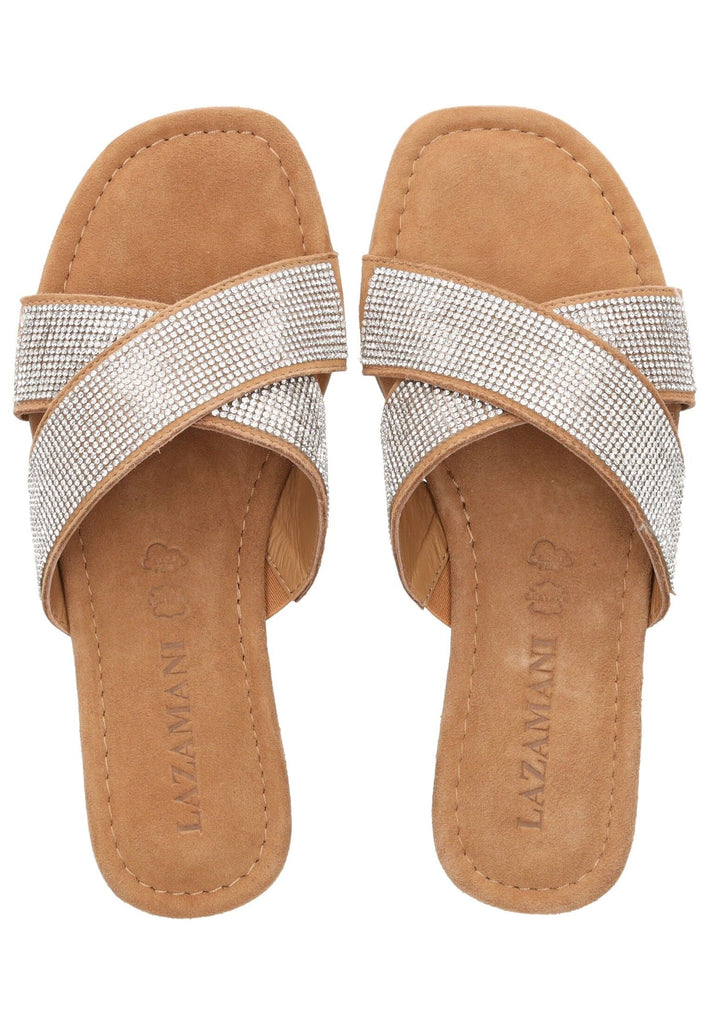 Lazamani Pantoletten Veloursleder/Textil Silber