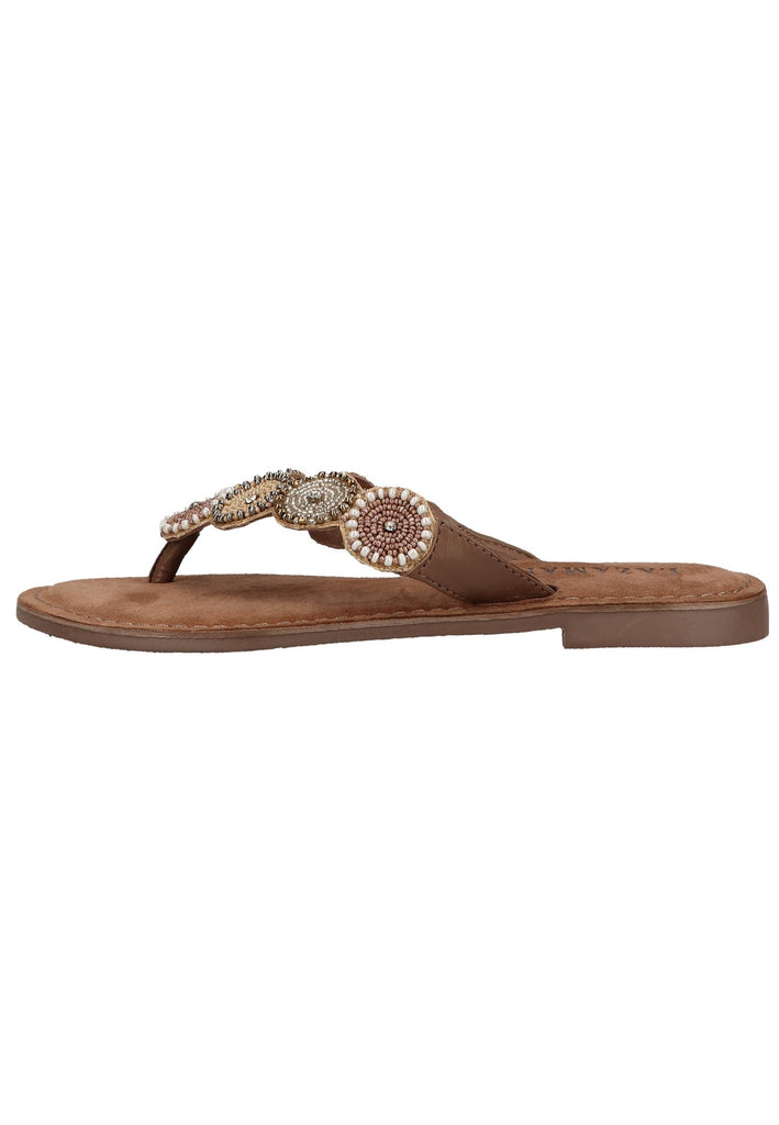 Sandalen Lazamani Zehensteg Leder/Textil Beige